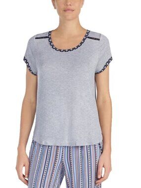Layla Womens Sleepwear Contrast Trim Lace Detail Pajama Top Only,1-Piece